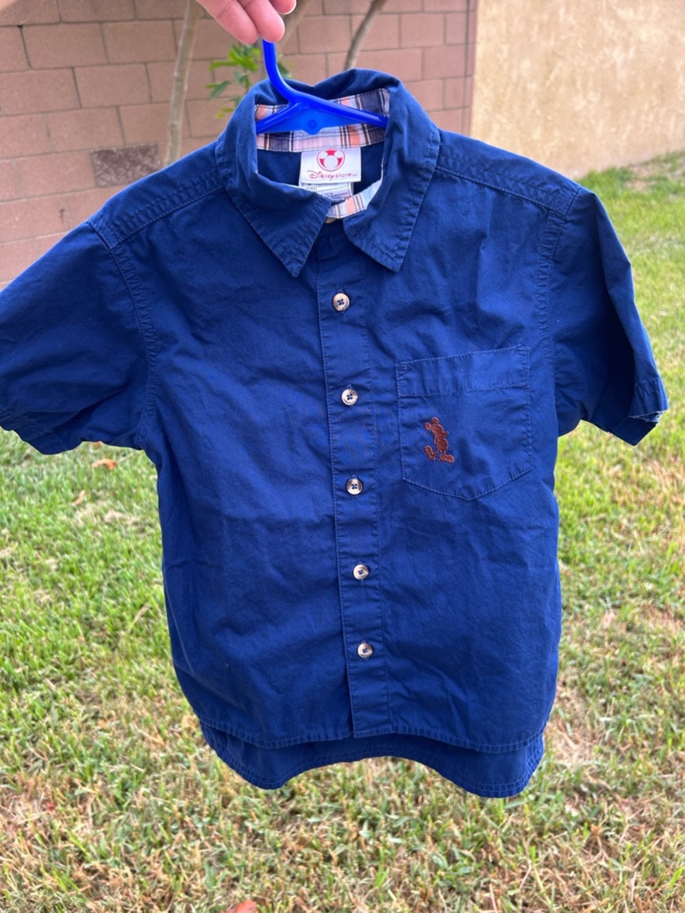 Disney Navy Blue Short-Sleeve Button-Down Shirt with Embroidered Character